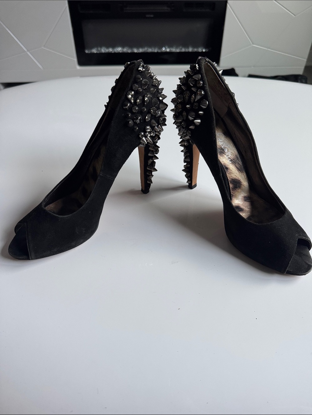 Sam Edelman Black Studded Peep-Toe Heels